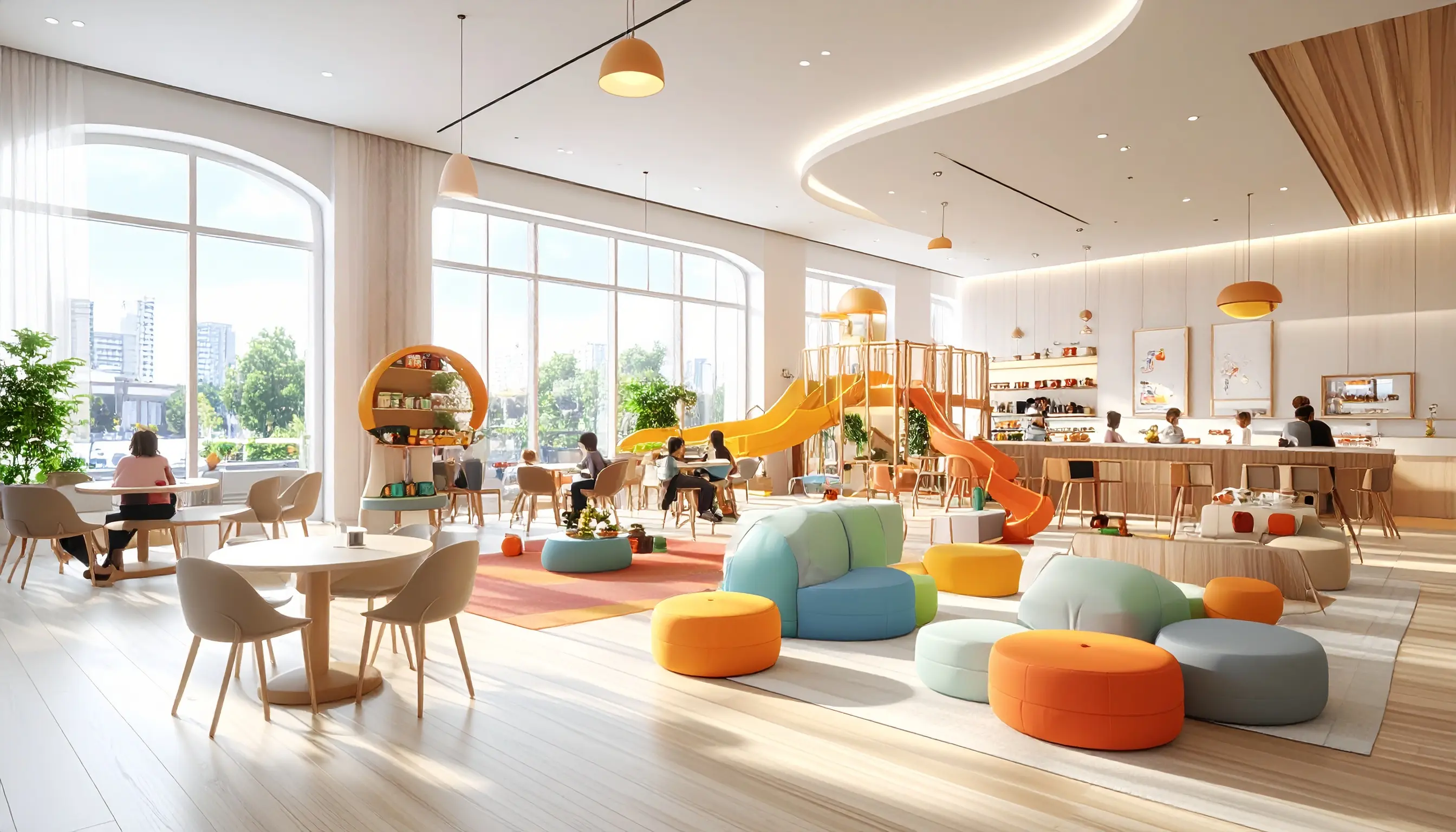 Main play area overview showing children playing safely